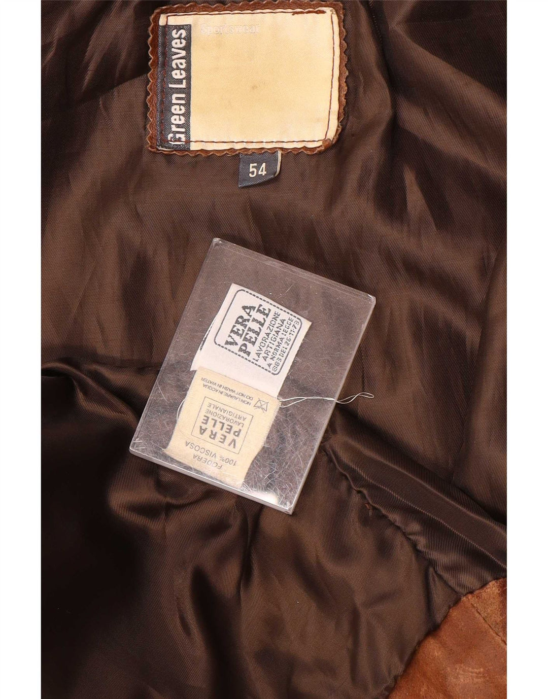Green Leaves Mens Leather Gilet IT 54 2XL Brown