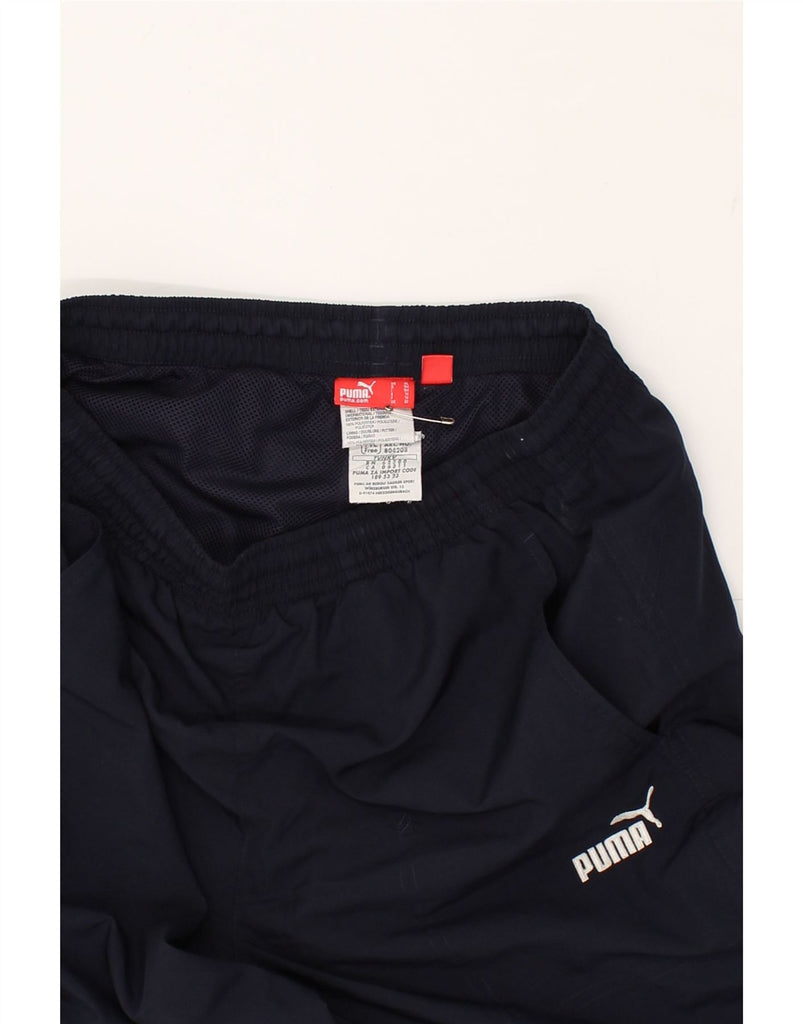 PUMA Womens Capri Tracksuit Trousers UK 14 Medium Navy Blue Polyester | Vintage Puma | Thrift | Second-Hand Puma | Used Clothing | Messina Hembry 