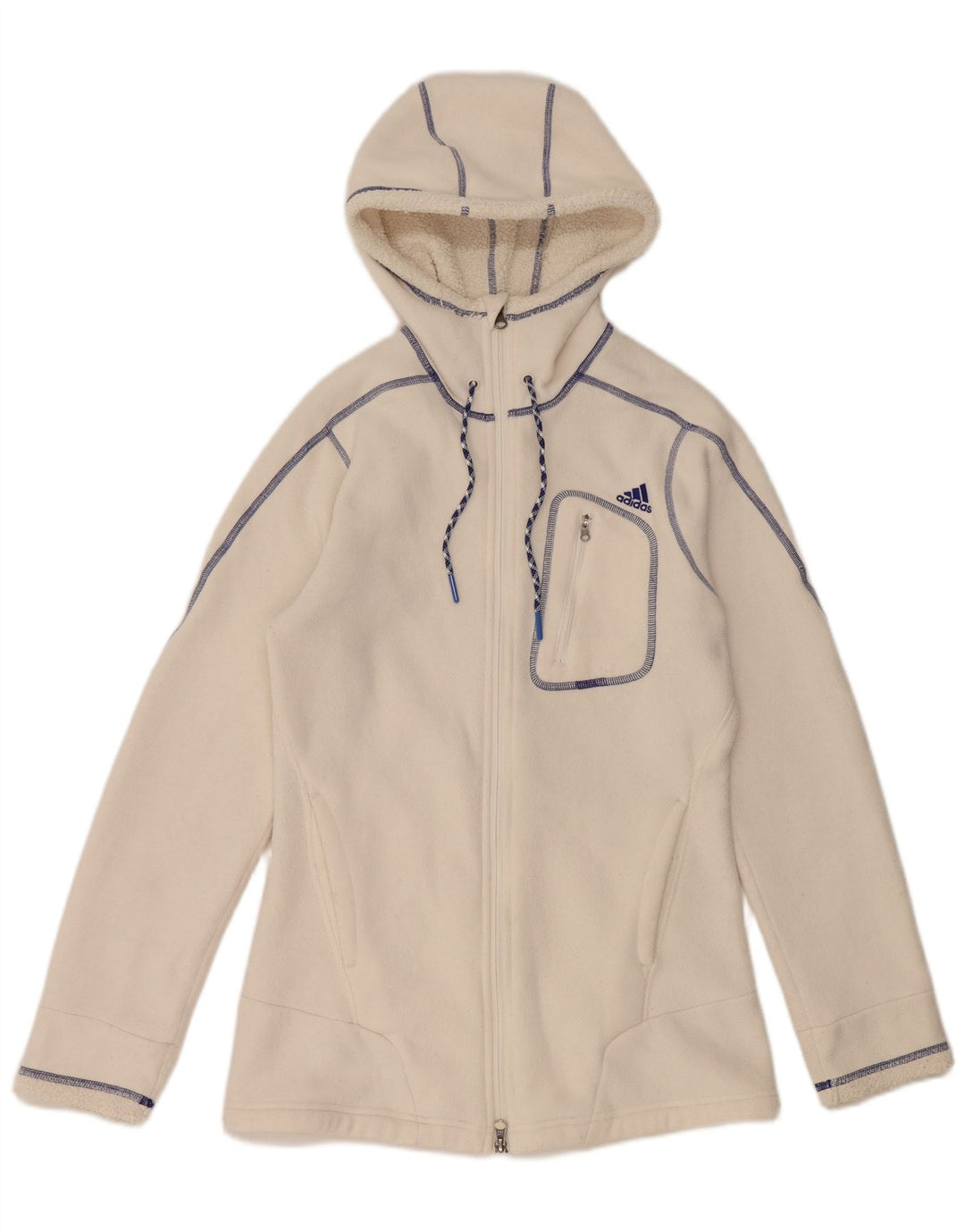 Adidas Womens Hooded Fleece Jacket UK 10 Small  Off White Polyester