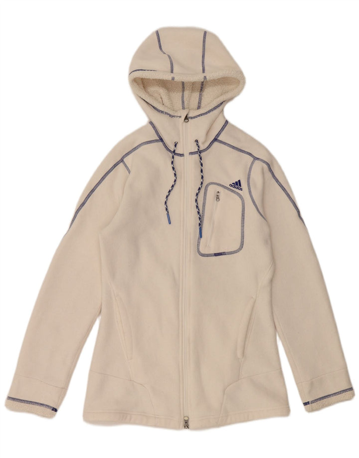 Adidas Womens Hooded Fleece Jacket UK 10 Small  Off White Polyester