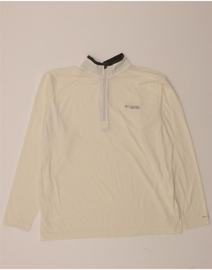 COLUMBIA Mens Zip Neck Pullover Tracksuit Top XL Off White Polyester Vintage Columbia and Second-Hand Columbia from Messina Hembry 