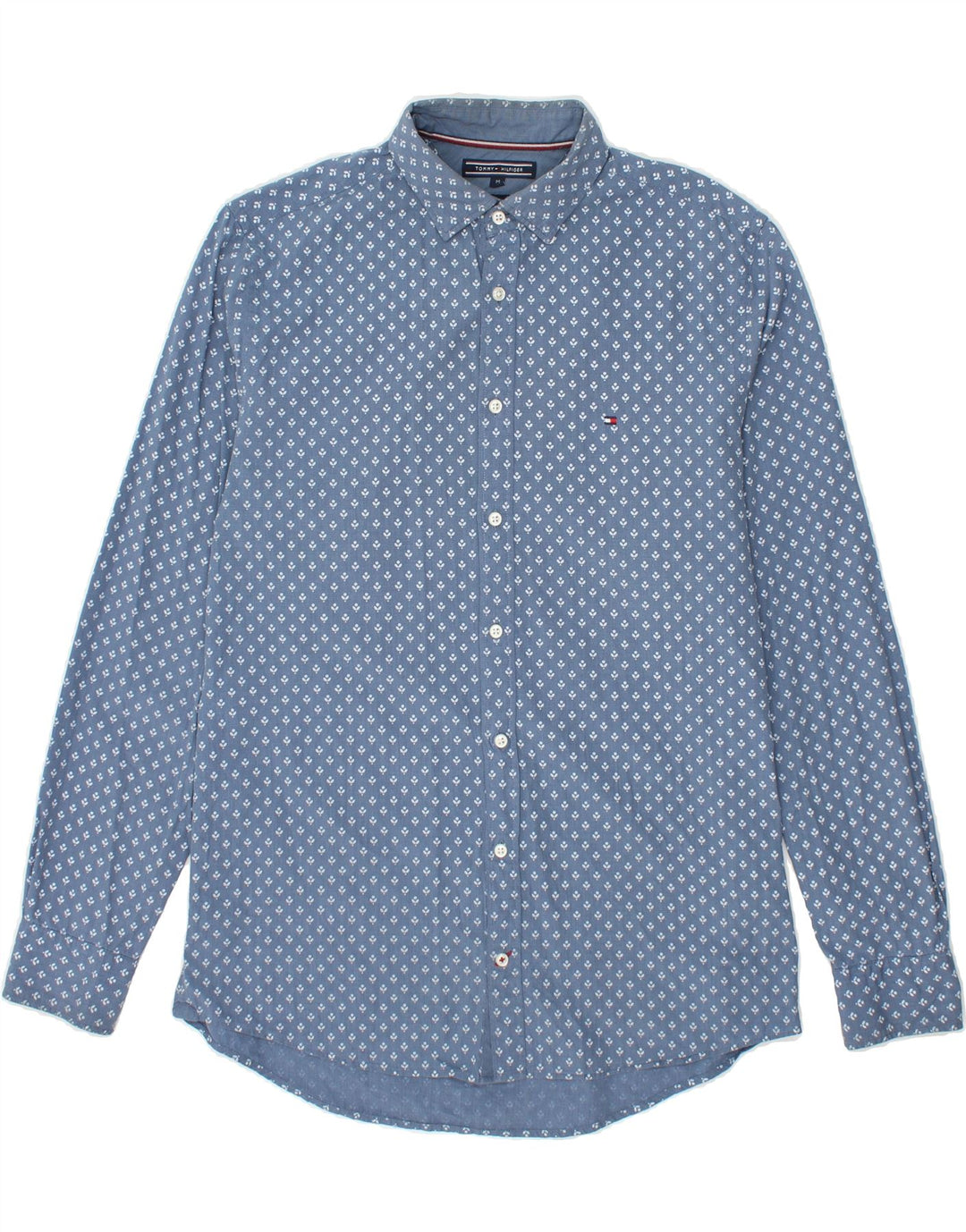 TOMMY HILFIGER Mens Abstract Pattern Regular Fit Shirt Medium Blue Cotton Vintage Tommy Hilfiger and Second-Hand Tommy Hilfiger from Messina Hembry 