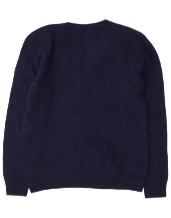 BENETTON Womens Crop V-Neck Jumper Sweater UK 10 Small Navy Blue