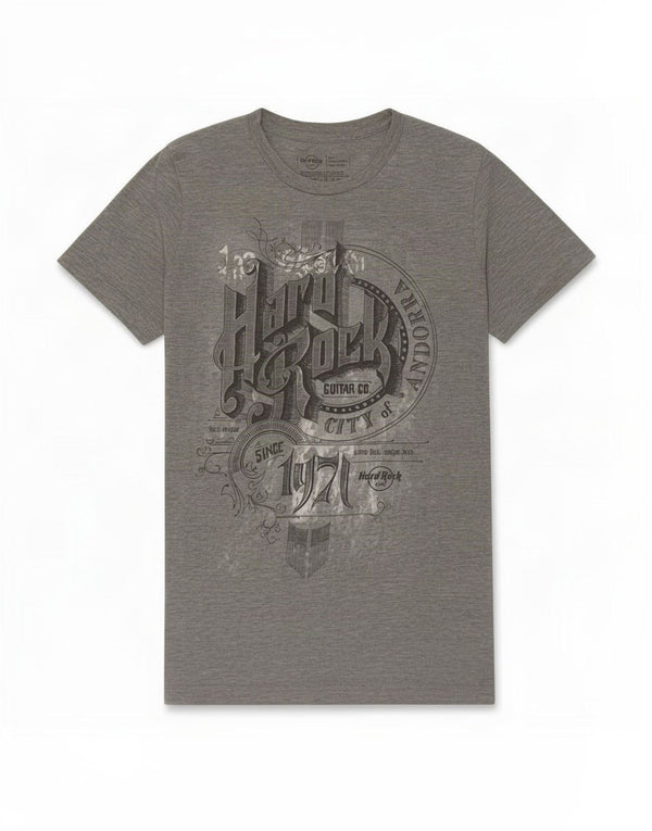 Hard Rock Cafe Mens Andorra Graphic T-Shirt Top Small Grey Flecked Cotton