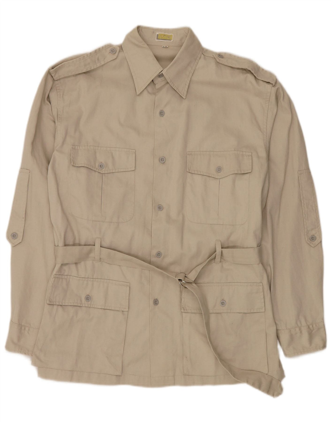 FLY TIME Mens Military Shirt IT 52 Large Beige Cotton