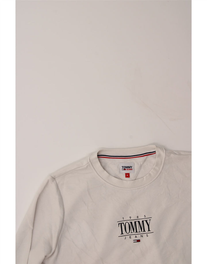 TOMMY HILFIGER Womens Graphic Sweatshirt Jumper UK 14 Medium White Cotton Vintage Tommy Hilfiger and Second-Hand Tommy Hilfiger from Messina Hembry 