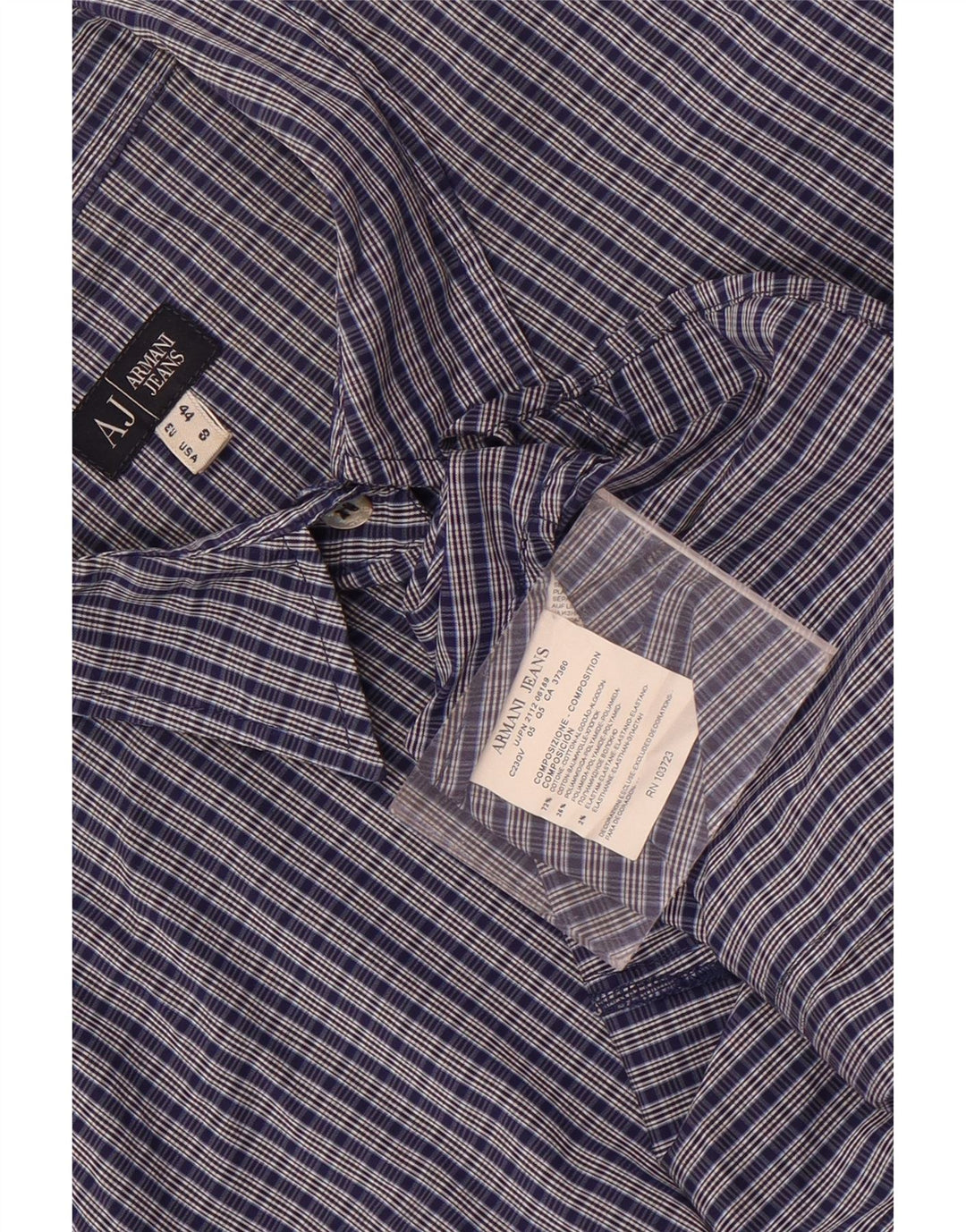 Armani Jeans Womens Short Sleeve Shirt US 8 Medium Navy Blue Check Cotton