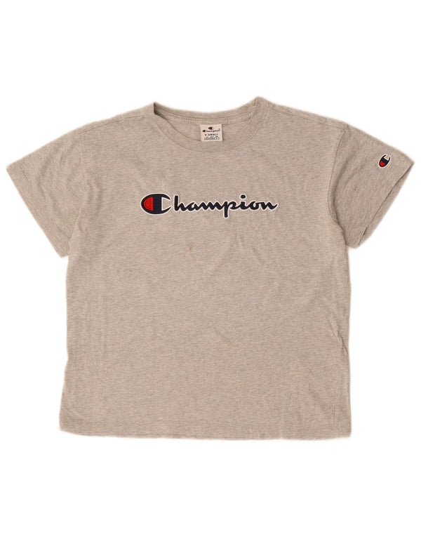 CHAMPION Womens Crop Oversized Graphic T-Shirt Top UK 6 XS Grey Flecked