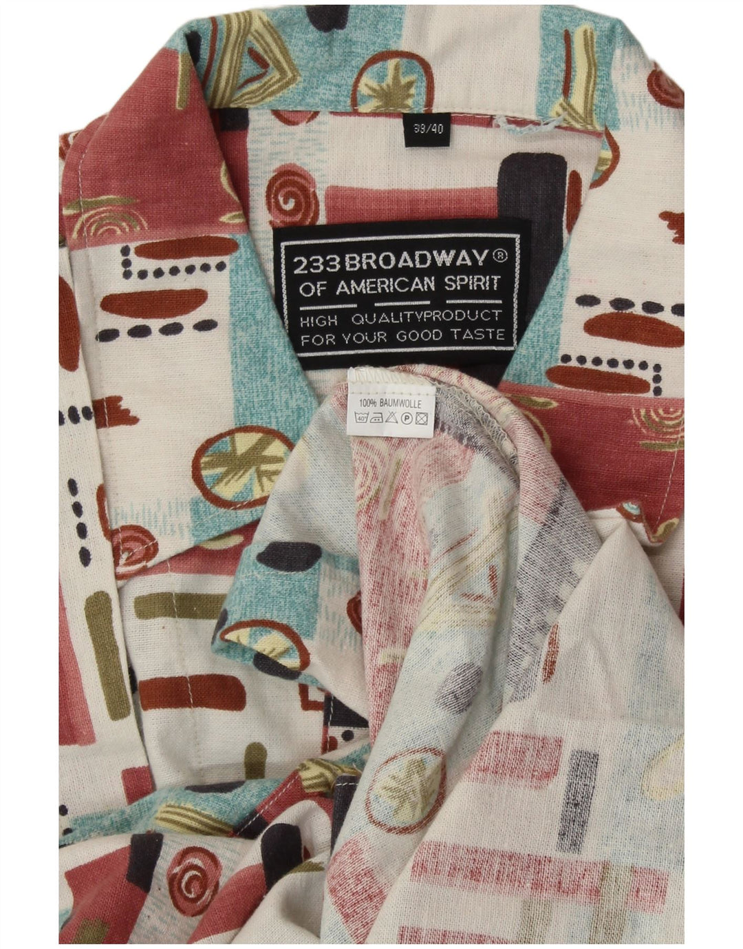 BROADWAY Mens Short Sleeve Shirt Size 39/40 Medium Multicoloured Geometric