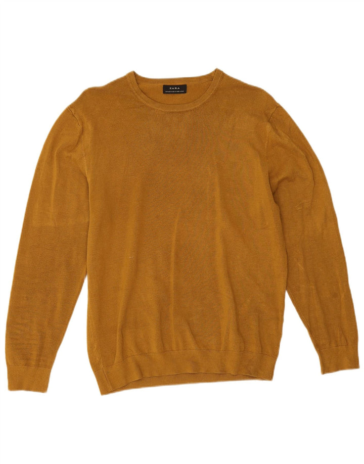 Zara Mens Crew Neck Jumper Sweater Medium Yellow Viscose
