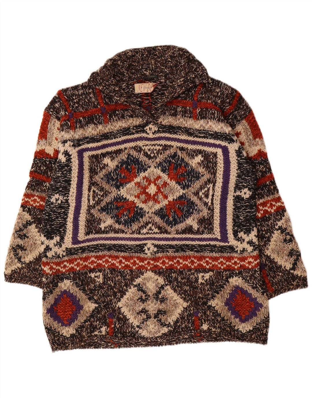 Vintage Mens Polo Neck Jumper Sweater Large Multicoloured Geometric