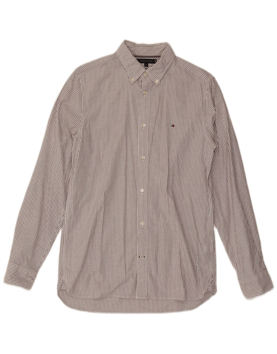 Tommy Hilfiger Mens Slim Fit Shirt Medium Grey Pinstripe Cotton