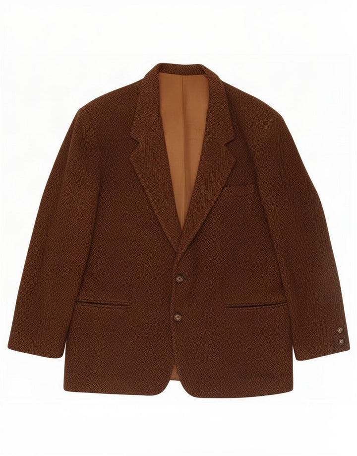 Vintage Mens 2 Button Blazer Jacket IT 52 XL Brown Herringbone Wool