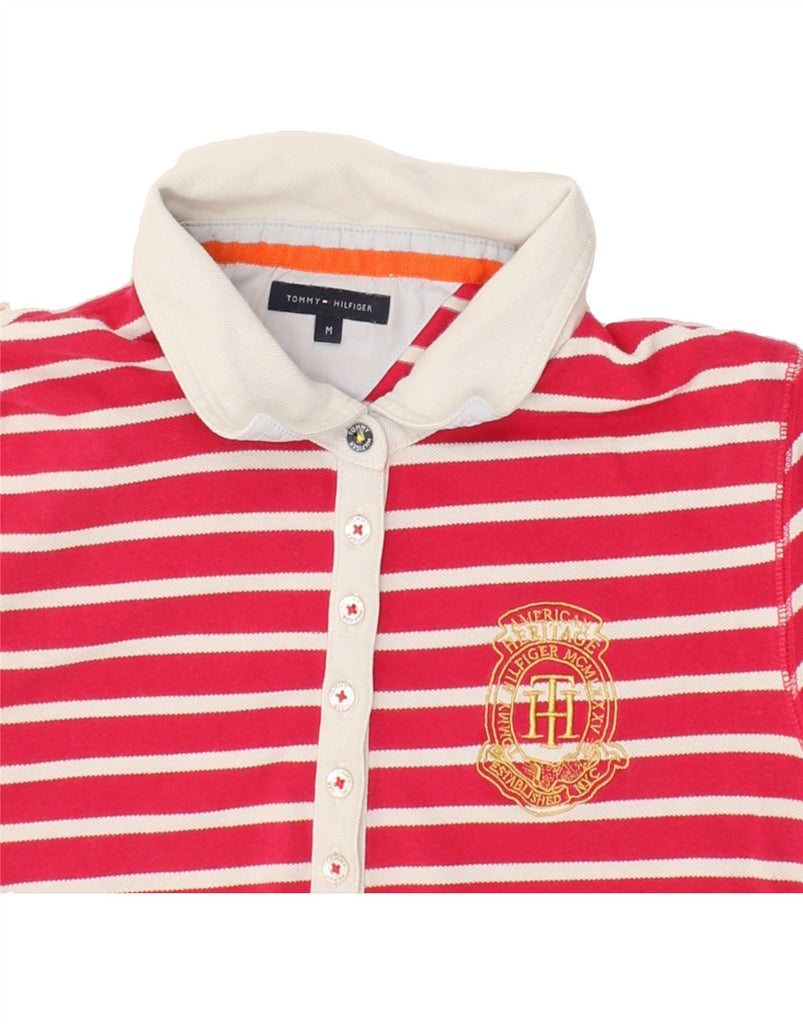 TOMMY HILFIGER Womens Polo Shirt UK 12 Medium Pink Striped Cotton Vintage Tommy Hilfiger and Second-Hand Tommy Hilfiger from Messina Hembry 