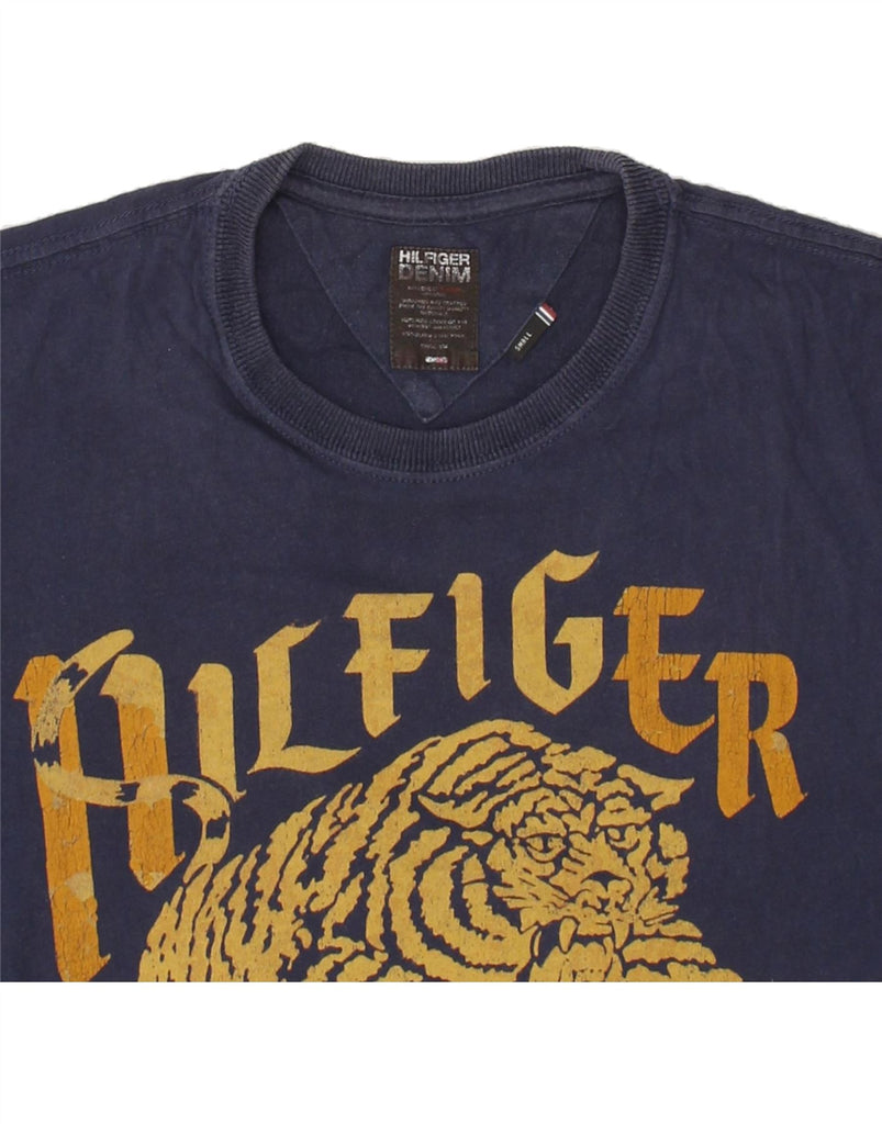 TOMMY HILFIGER Womens Graphic T-Shirt Top UK 10 Small Navy Blue Cotton Vintage Tommy Hilfiger and Second-Hand Tommy Hilfiger from Messina Hembry 