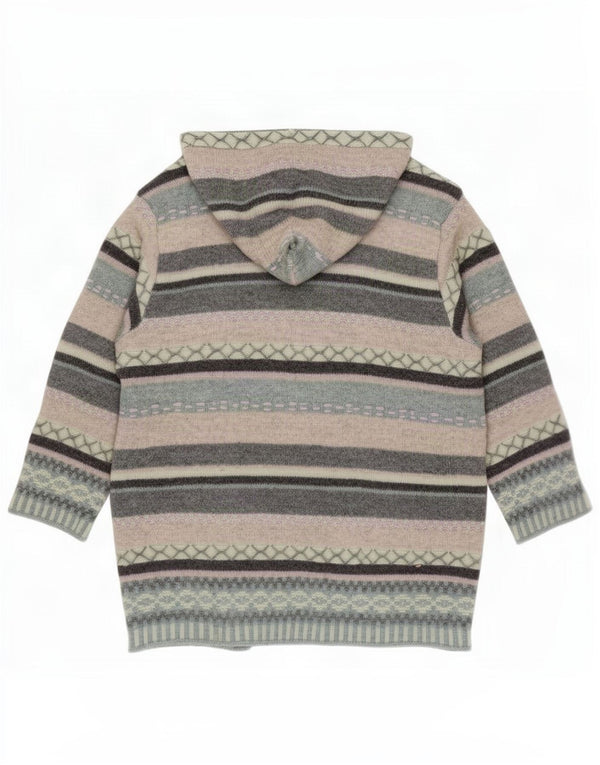 Benetton Womens Longline Hooded Cardigan Sweater UK 16 Large Green Striped