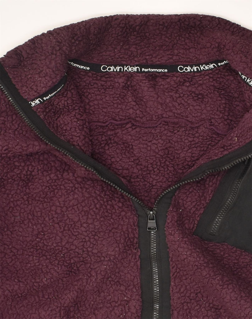 CALVIN KLEIN Womens Fleece Jacket UK 18 XL Maroon Polyester | Vintage Calvin Klein | Thrift | Second-Hand Calvin Klein | Used Clothing | Messina Hembry 