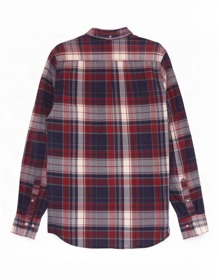 French Connection Mens Flannel Shirt Medium Navy Blue Plaid Cotton