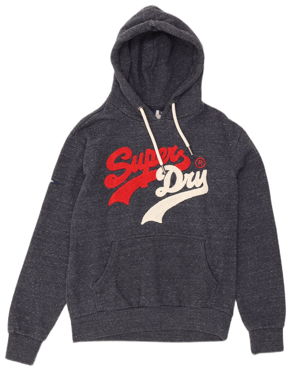 Superdry Mens Graphic Hoodie Jumper Large Navy Blue Flecked Cotton