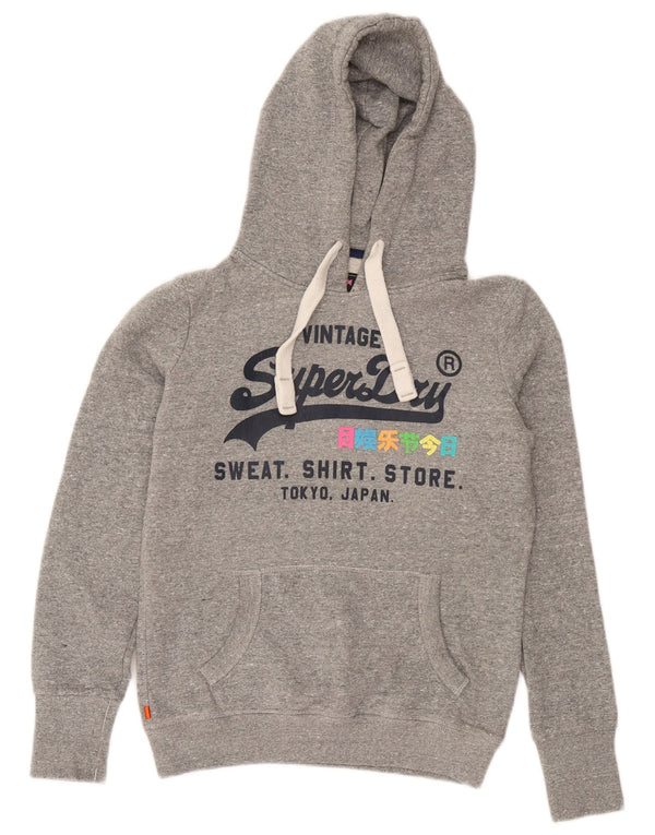 Superdry Womens Graphic Hoodie Jumper UK 10 Small Grey Flecked Cotton