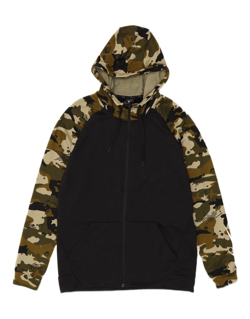 NIKE Mens Dri Fit Zip Hoodie Sweater Medium Black Camouflage Polyester Vintage Nike and Second-Hand Nike from Messina Hembry 