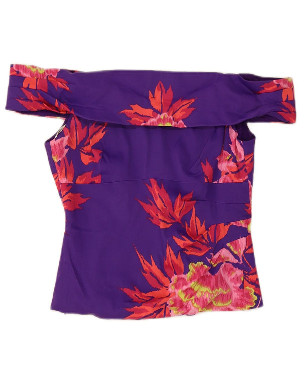 KAREN MILLEN Womens Crop Off Shoulder Top UK 12 Medium Purple Floral