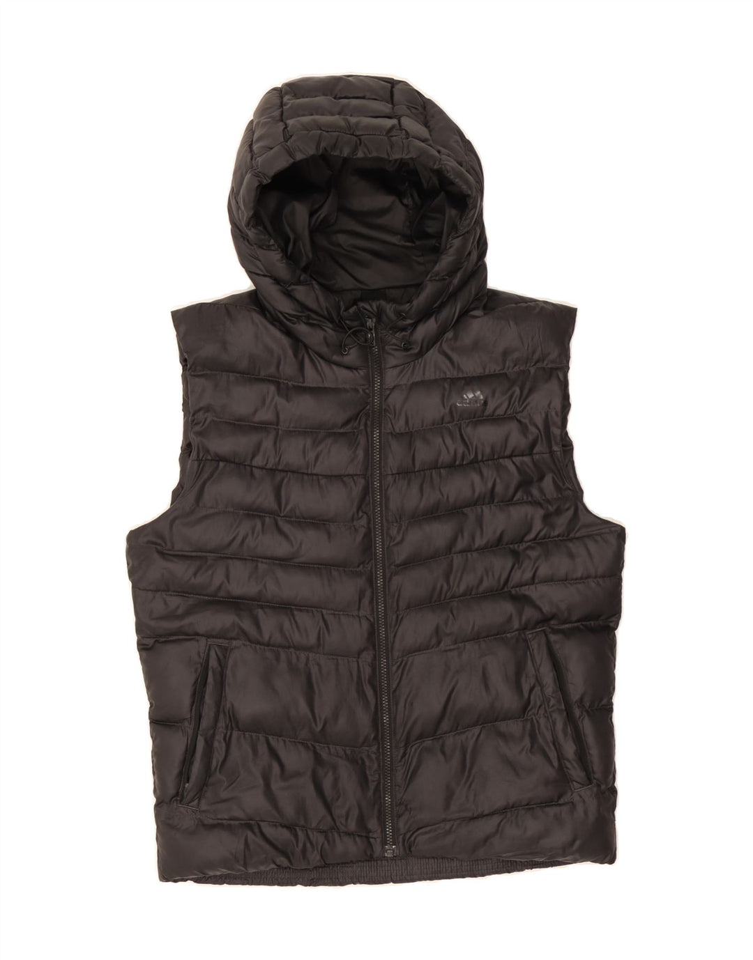 ADIDAS Mens Hooded Padded Gilet UK 36 Small Black Polyester Vintage Adidas and Second-Hand Adidas from Messina Hembry 