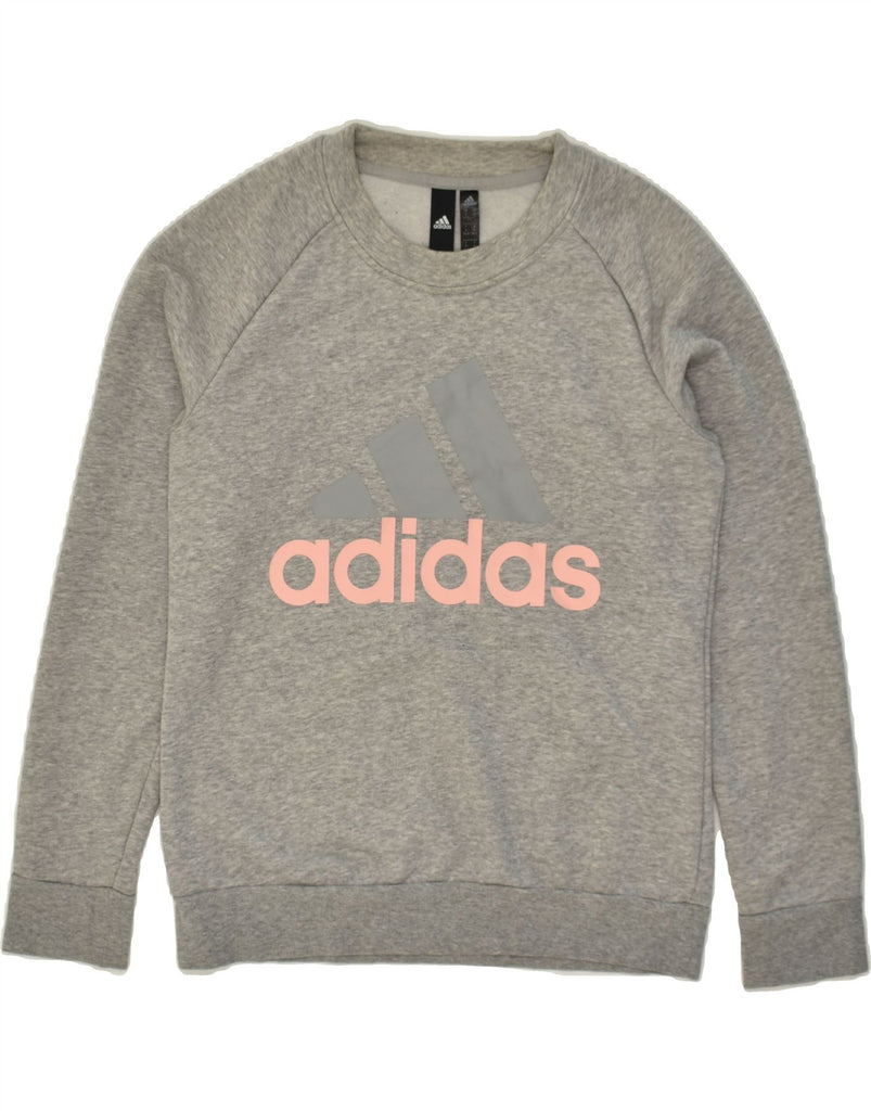 ADIDAS Womens Graphic Sweatshirt Jumper UK 12-14 Medium Grey Cotton | Vintage Adidas | Thrift | Second-Hand Adidas | Used Clothing | Messina Hembry 