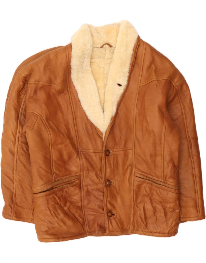 VINTAGE Mens Shearling Jacket IT 52 XL Brown