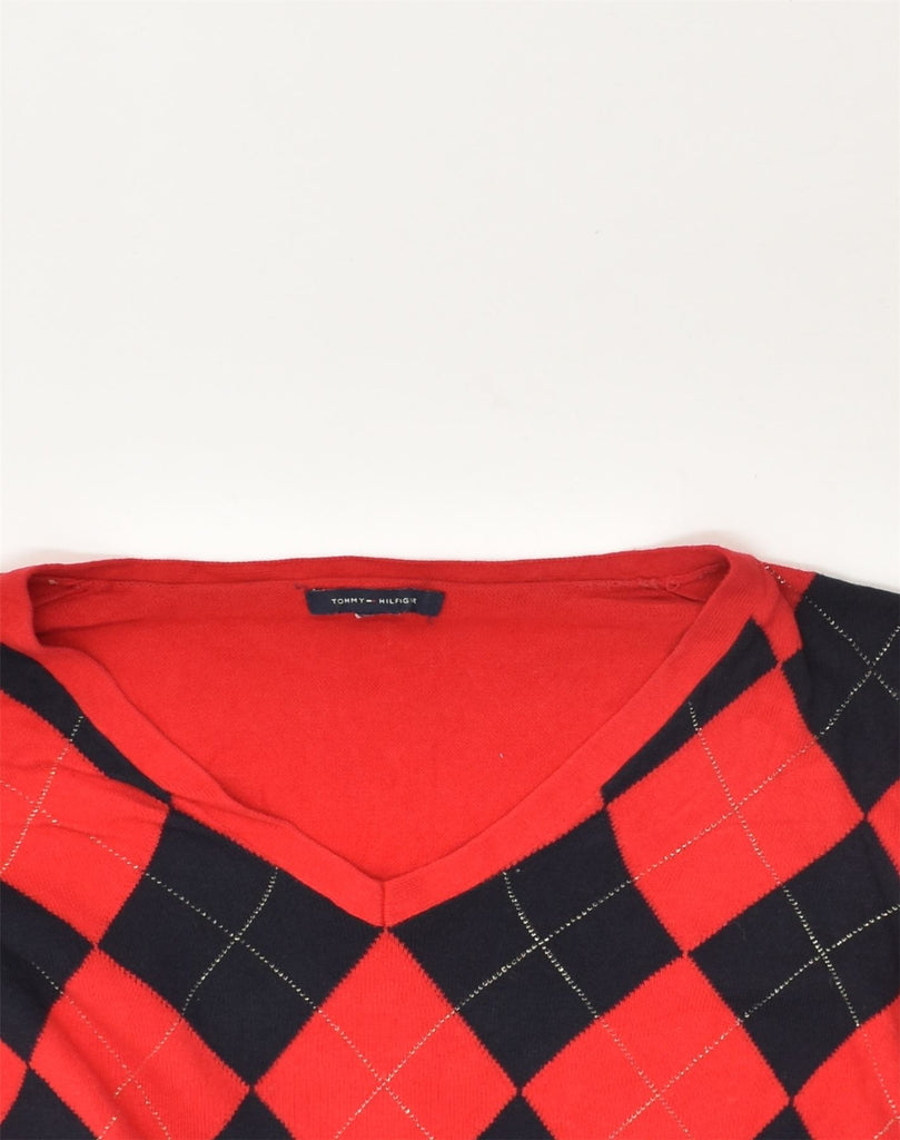 TOMMY HILFIGER Womens V-Neck Jumper Sweater UK 18 XL Red Argyle/Diamond | Vintage Tommy Hilfiger | Thrift | Second-Hand Tommy Hilfiger | Used Clothing | Messina Hembry 