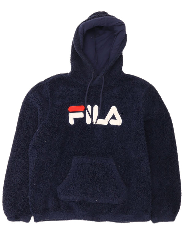 Fila Mens Graphic Hooded Fleece Jumper XL Navy Blue Polyester