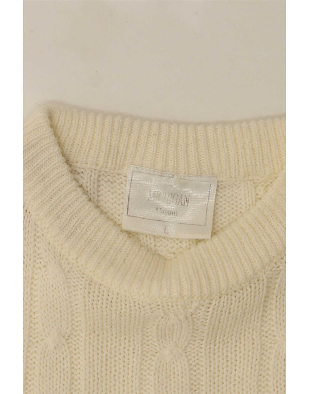 Vintage Mens Crew Neck Jumper Sweater Large Off White Acrylic