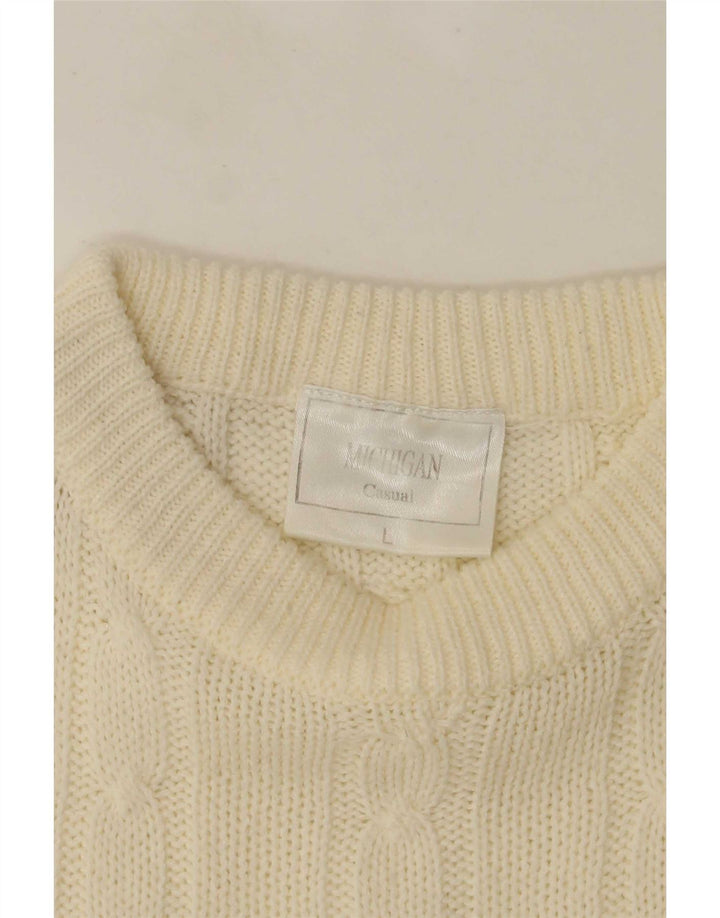 Vintage Mens Crew Neck Jumper Sweater Large Off White Acrylic
