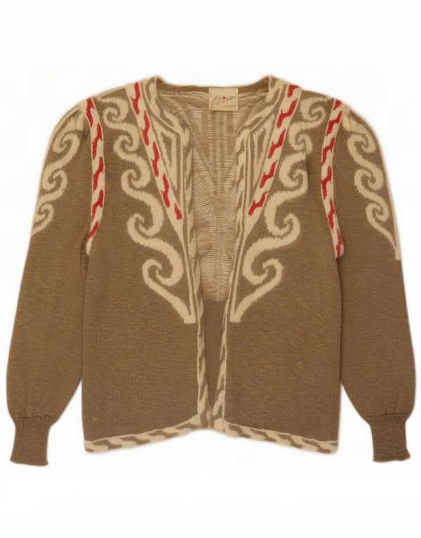Vintage Womens Open Cardigan Sweater UK 16 Large Brown Paisley