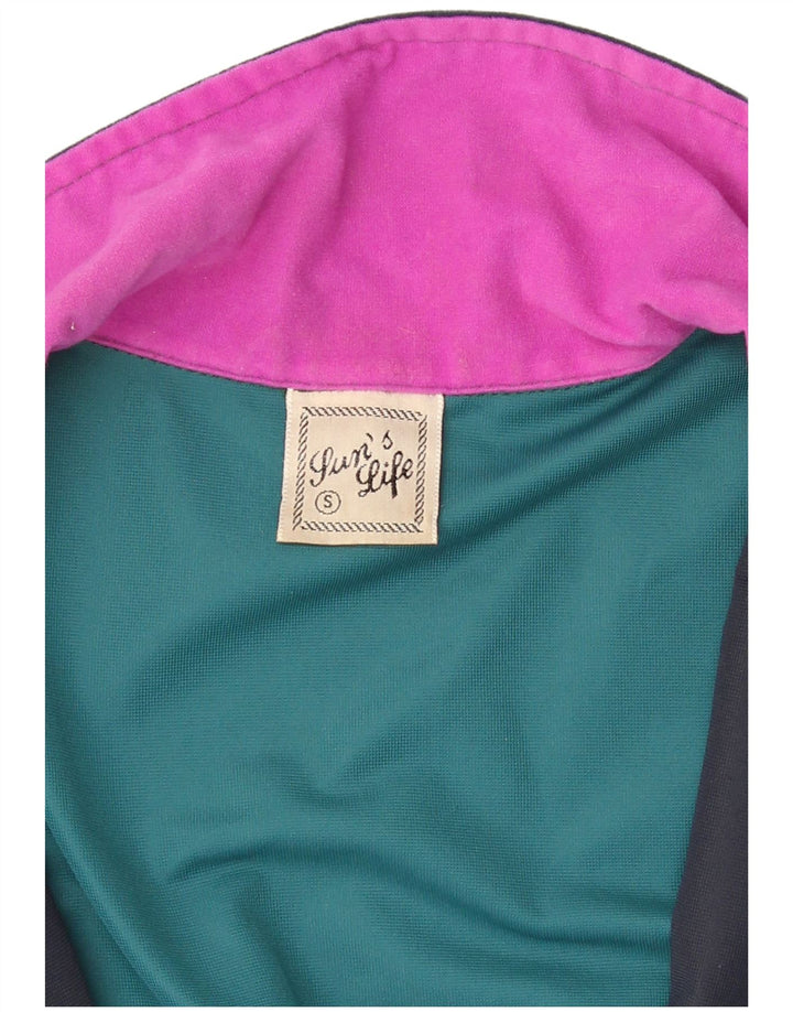 Vintage Mens Velour Tracksuit Top Jacket Small Multicoloured Colourblock