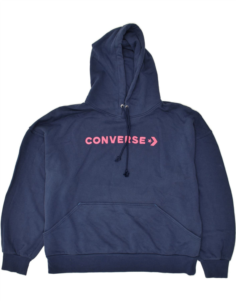 CONVERSE Womens Graphic Hoodie Jumper 2XL Navy Blue Cotton | Vintage Converse | Thrift | Second-Hand Converse | Used Clothing | Messina Hembry 