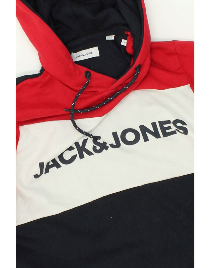 JACK & JONES Mens Graphic Hoodie Jumper Small Red Colourblock Cotton | Vintage Jack & Jones | Thrift | Second-Hand Jack & Jones | Used Clothing | Messina Hembry 