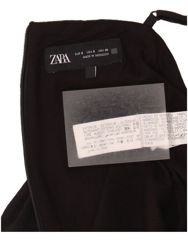 Zara Womens Playsuit UK 10 Small  Black Linen