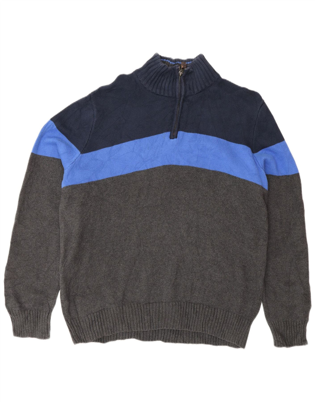 Eddie Bauer Mens Zip Neck Jumper Sweater Large Grey Colourblock Cotton