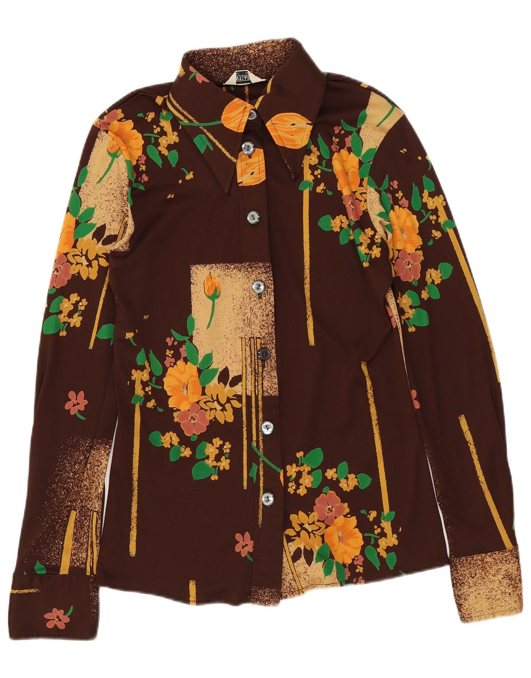 Vintage Womens Shirt Blouse IT 46 Large Brown Floral