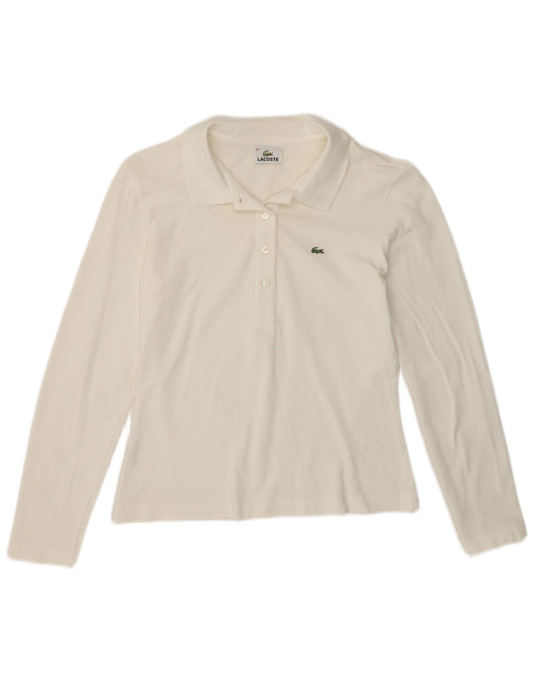 Lacoste Womens Long Sleeve Polo Shirt Size 40 Medium White Cotton