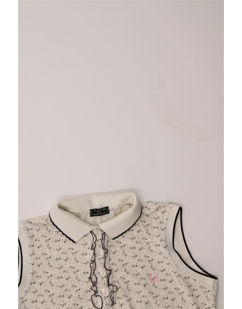 FRED PERRY Girls Sleeveless Polo Shirt 13-14 Years 2XL White Floral Cotton Vintage Fred Perry and Second-Hand Fred Perry from Messina Hembry 