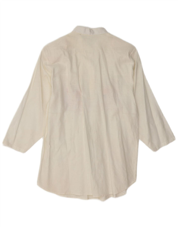 VINTAGE Womens 3/4 Sleeve Shirt Blouse UK 14 Medium White Floral