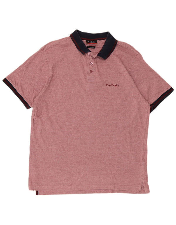 Pierre Cardin Mens Rugby Polo Shirt Medium Pink Flecked Cotton
