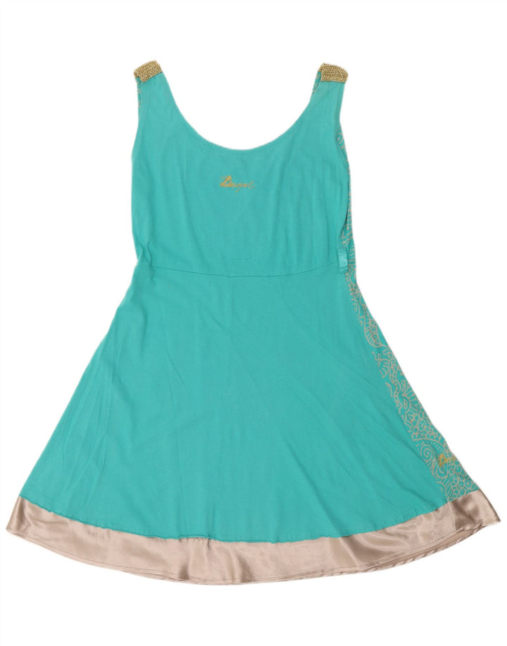 Desigual Womens Graphic A-Line Dress UK 14 Medium Turquoise Paisley