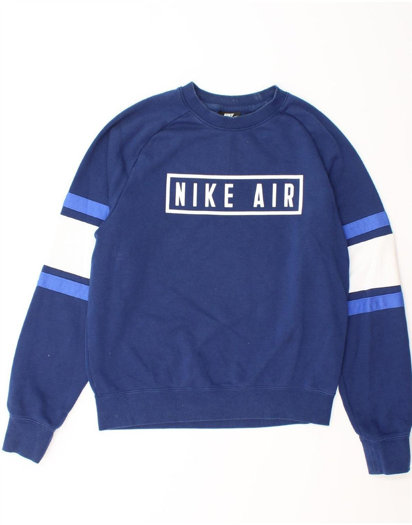 NIKE Mens Graphic Sweatshirt Jumper Small Navy Blue Colourblock Cotton Vintage Nike and Second-Hand Nike from Messina Hembry 