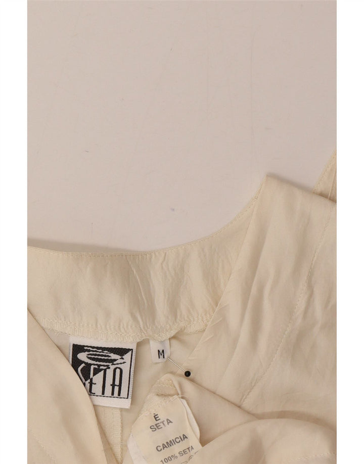 Vintage Womens Shirt Blouse UK 14 Medium Off White Silk