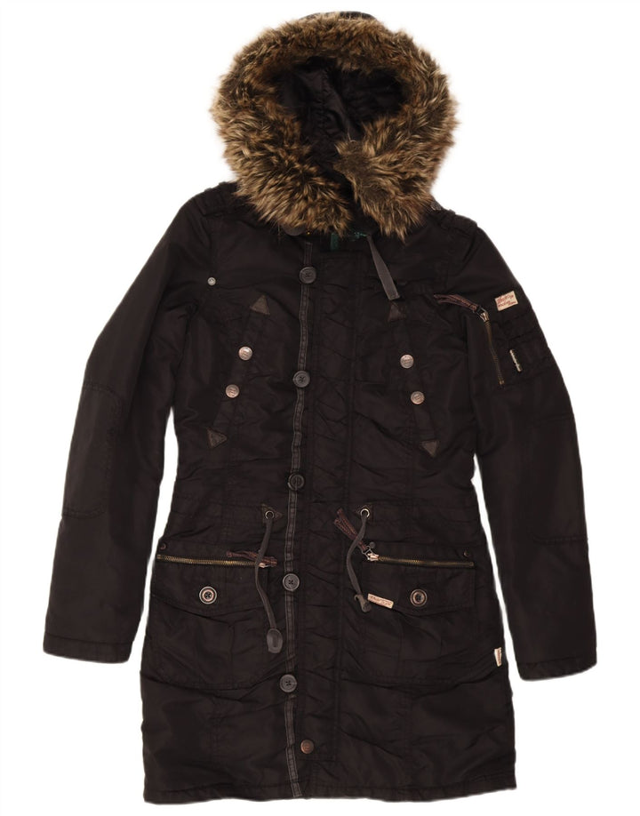 KHUJO Womens Hooded Parka Jacket UK 10 Small Black