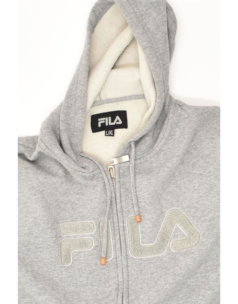 FILA Womens Graphic Zip Hoodie Sweater UK 16 Large Grey Cotton | Vintage Fila | Thrift | Second-Hand Fila | Used Clothing | Messina Hembry 