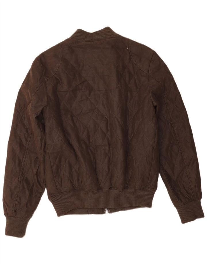 Zara Mens Quilted Bomber Jacket UK 38 Medium Brown Polyester